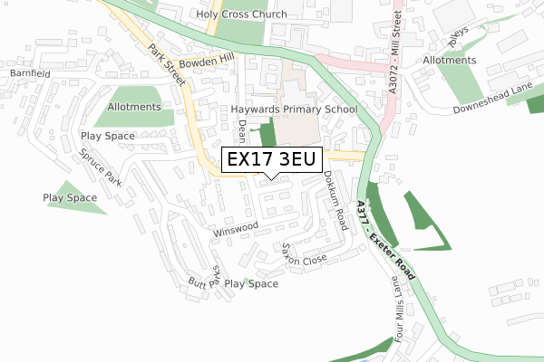 EX17 3EU map - large scale - OS Open Zoomstack (Ordnance Survey)