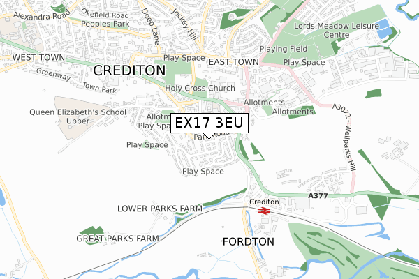 EX17 3EU map - small scale - OS Open Zoomstack (Ordnance Survey)