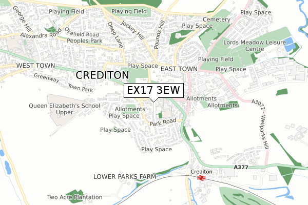 EX17 3EW map - small scale - OS Open Zoomstack (Ordnance Survey)