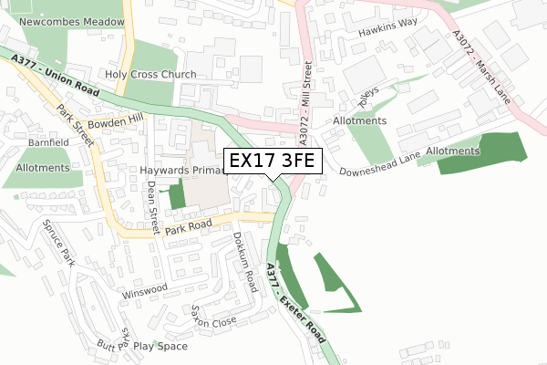 EX17 3FE map - large scale - OS Open Zoomstack (Ordnance Survey)