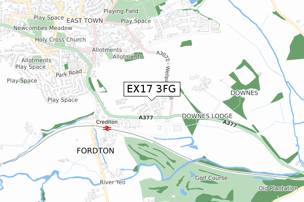 EX17 3FG map - small scale - OS Open Zoomstack (Ordnance Survey)