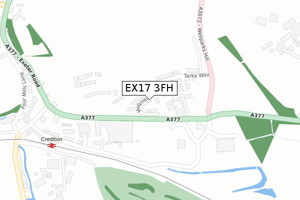 EX17 3FH map - large scale - OS Open Zoomstack (Ordnance Survey)