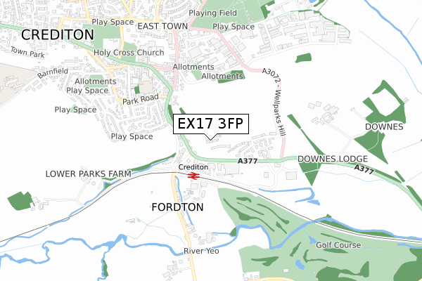 EX17 3FP map - small scale - OS Open Zoomstack (Ordnance Survey)