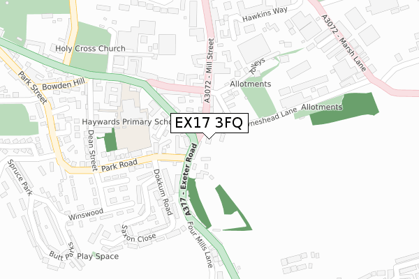 EX17 3FQ map - large scale - OS Open Zoomstack (Ordnance Survey)