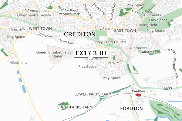 EX17 3HH map - small scale - OS Open Zoomstack (Ordnance Survey)