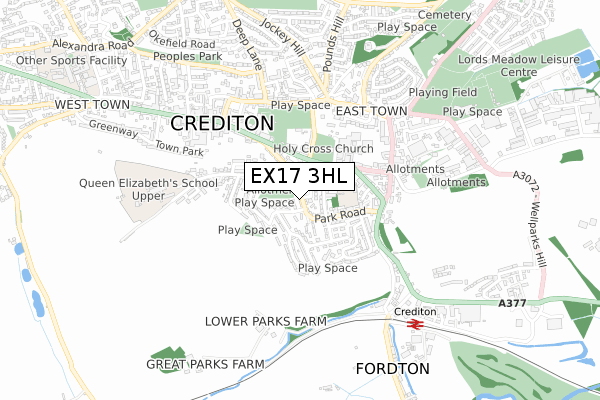 EX17 3HL map - small scale - OS Open Zoomstack (Ordnance Survey)