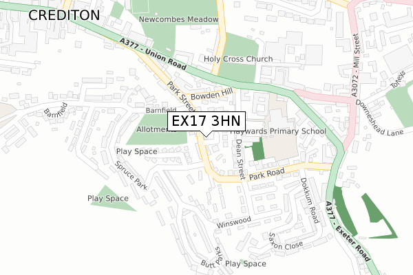 EX17 3HN map - large scale - OS Open Zoomstack (Ordnance Survey)