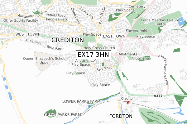 EX17 3HN map - small scale - OS Open Zoomstack (Ordnance Survey)