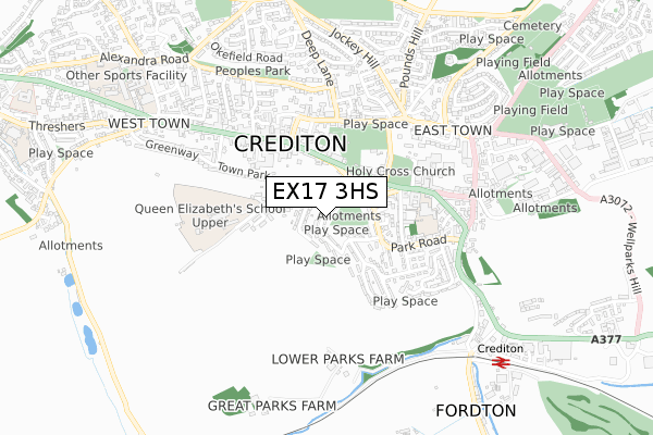 EX17 3HS map - small scale - OS Open Zoomstack (Ordnance Survey)