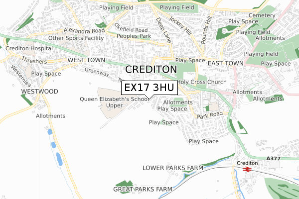 EX17 3HU map - small scale - OS Open Zoomstack (Ordnance Survey)