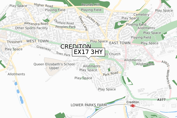 EX17 3HY map - small scale - OS Open Zoomstack (Ordnance Survey)