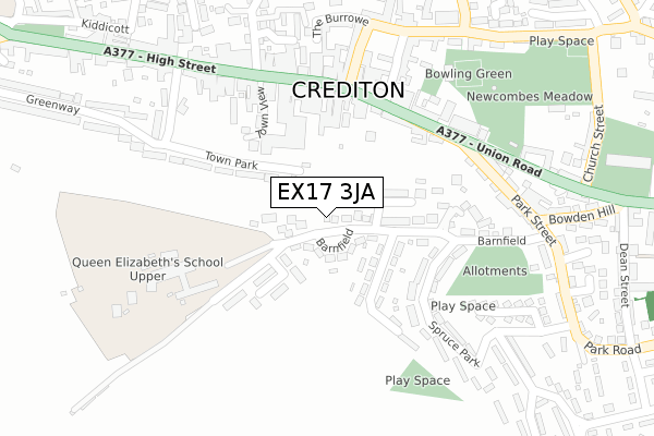 EX17 3JA map - large scale - OS Open Zoomstack (Ordnance Survey)