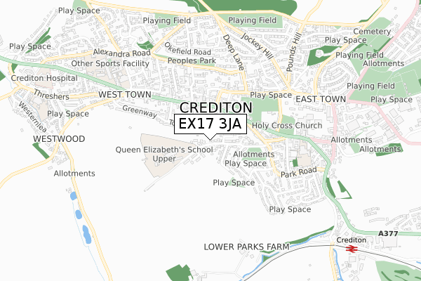 EX17 3JA map - small scale - OS Open Zoomstack (Ordnance Survey)