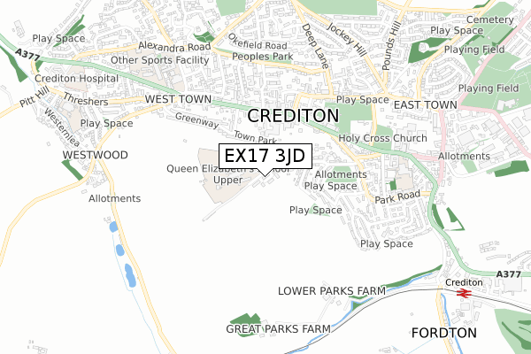 EX17 3JD map - small scale - OS Open Zoomstack (Ordnance Survey)