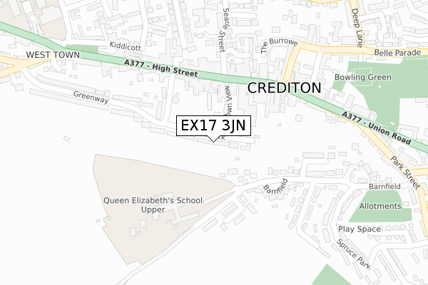 EX17 3JN map - large scale - OS Open Zoomstack (Ordnance Survey)