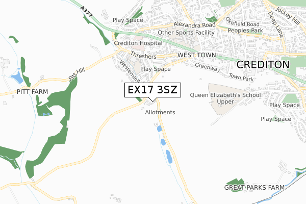 EX17 3SZ map - small scale - OS Open Zoomstack (Ordnance Survey)