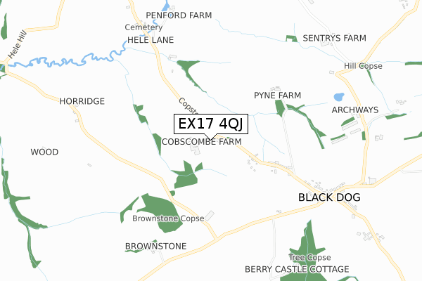 EX17 4QJ map - small scale - OS Open Zoomstack (Ordnance Survey)