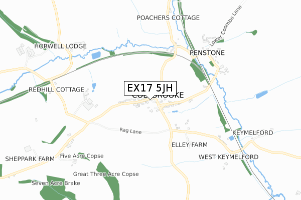 EX17 5JH map - small scale - OS Open Zoomstack (Ordnance Survey)