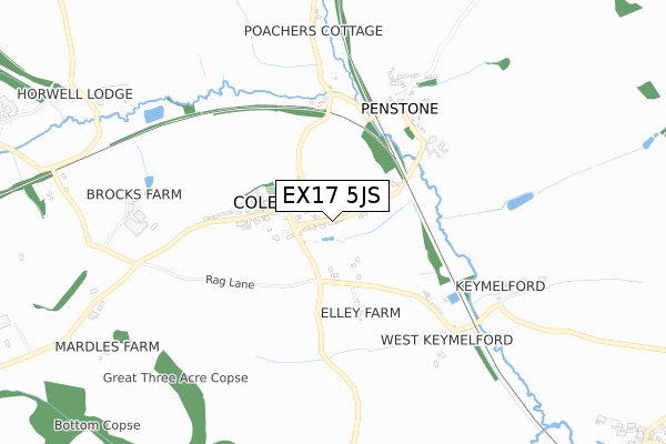 EX17 5JS map - small scale - OS Open Zoomstack (Ordnance Survey)