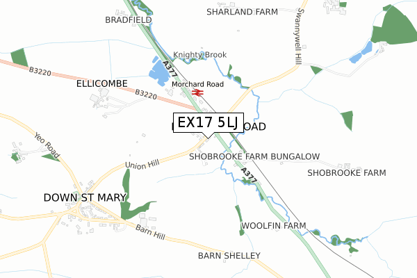 EX17 5LJ map - small scale - OS Open Zoomstack (Ordnance Survey)