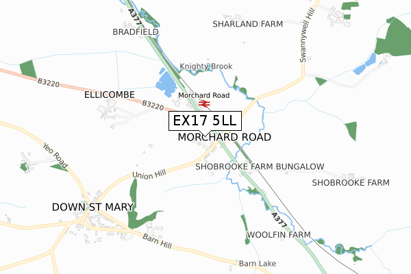 EX17 5LL map - small scale - OS Open Zoomstack (Ordnance Survey)