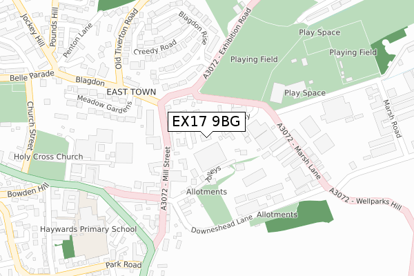 EX17 9BG map - large scale - OS Open Zoomstack (Ordnance Survey)