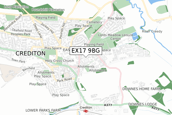 EX17 9BG map - small scale - OS Open Zoomstack (Ordnance Survey)