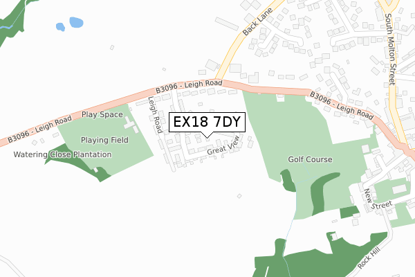 EX18 7DY map - large scale - OS Open Zoomstack (Ordnance Survey)