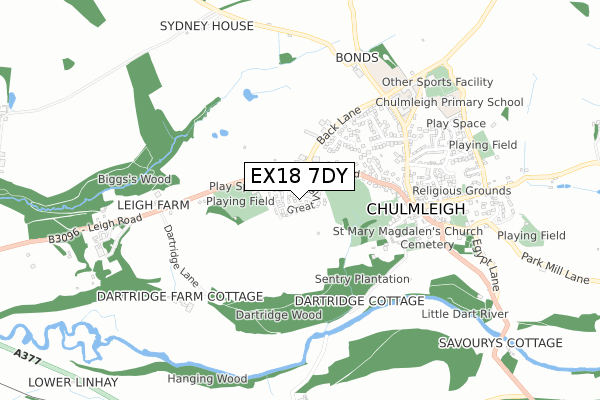 EX18 7DY map - small scale - OS Open Zoomstack (Ordnance Survey)