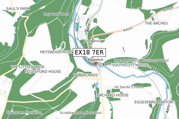 EX18 7ER map - small scale - OS Open Zoomstack (Ordnance Survey)