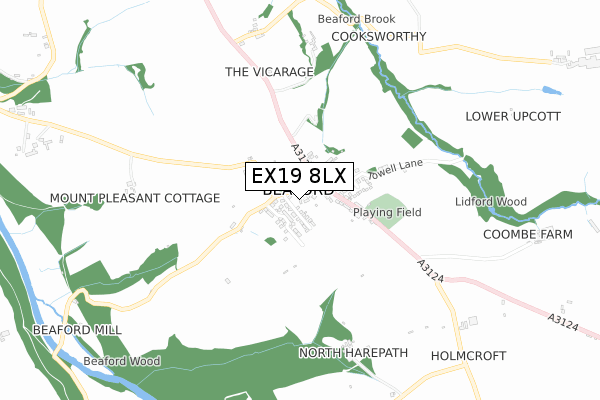 EX19 8LX map - small scale - OS Open Zoomstack (Ordnance Survey)