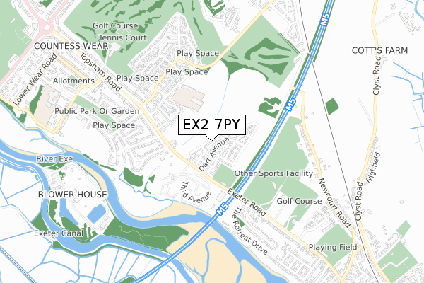 EX2 7PY map - small scale - OS Open Zoomstack (Ordnance Survey)