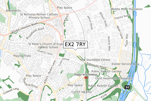 EX2 7RY map - small scale - OS Open Zoomstack (Ordnance Survey)