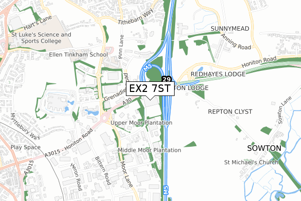 EX2 7ST map - small scale - OS Open Zoomstack (Ordnance Survey)