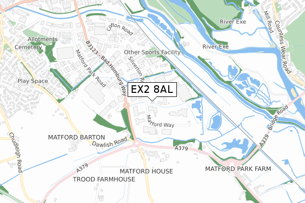 EX2 8AL map - small scale - OS Open Zoomstack (Ordnance Survey)