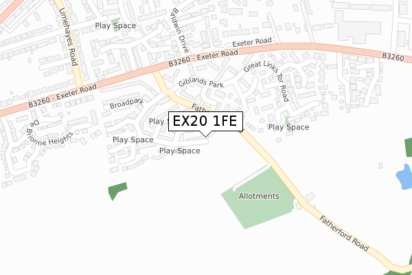 EX20 1FE map - large scale - OS Open Zoomstack (Ordnance Survey)