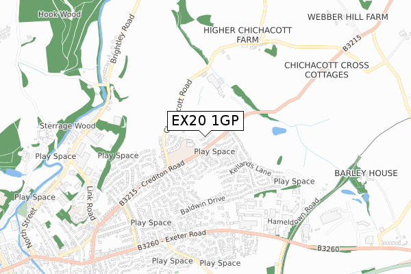 EX20 1GP map - small scale - OS Open Zoomstack (Ordnance Survey)