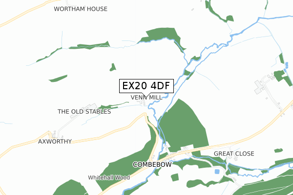 EX20 4DF map - small scale - OS Open Zoomstack (Ordnance Survey)