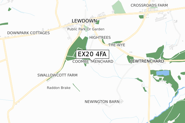 EX20 4FA map - small scale - OS Open Zoomstack (Ordnance Survey)