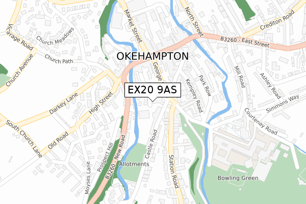 EX20 9AS map - large scale - OS Open Zoomstack (Ordnance Survey)