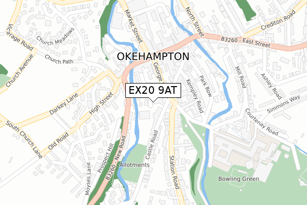 EX20 9AT map - large scale - OS Open Zoomstack (Ordnance Survey)