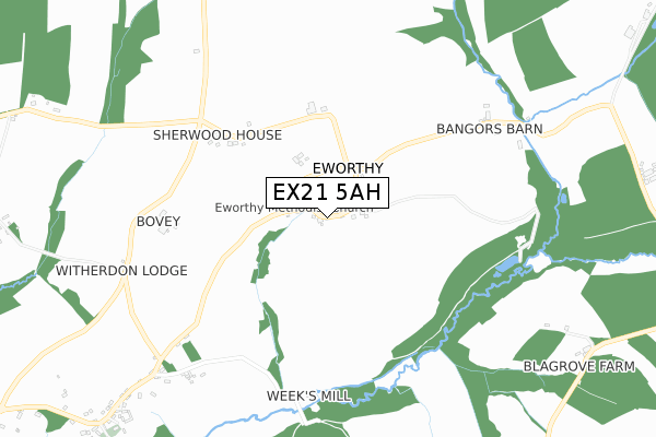 EX21 5AH map - small scale - OS Open Zoomstack (Ordnance Survey)