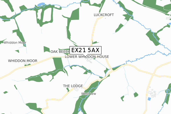 EX21 5AX map - small scale - OS Open Zoomstack (Ordnance Survey)