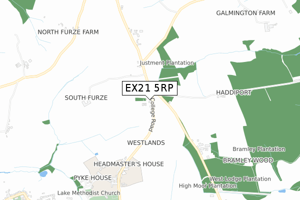 EX21 5RP map - small scale - OS Open Zoomstack (Ordnance Survey)