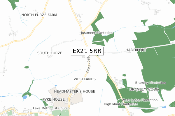 EX21 5RR map - small scale - OS Open Zoomstack (Ordnance Survey)