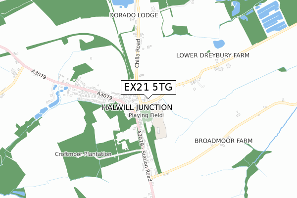 EX21 5TG map - small scale - OS Open Zoomstack (Ordnance Survey)