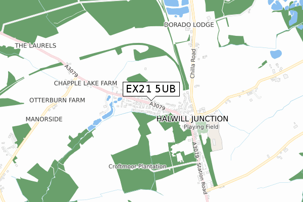 EX21 5UB map - small scale - OS Open Zoomstack (Ordnance Survey)