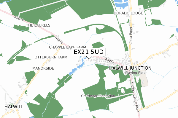 EX21 5UD map - small scale - OS Open Zoomstack (Ordnance Survey)