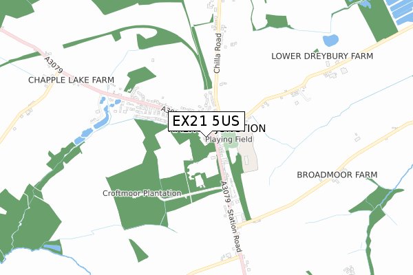 EX21 5US map - small scale - OS Open Zoomstack (Ordnance Survey)