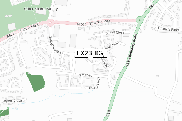 EX23 8GJ map - large scale - OS Open Zoomstack (Ordnance Survey)